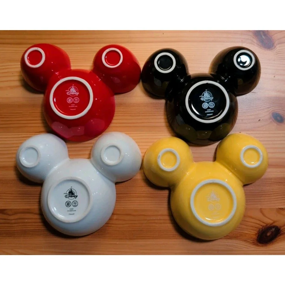 Disney Store Set Of 4 Mickey Mouse Ear Shaped Snack Bowl Set Rare Ceramic